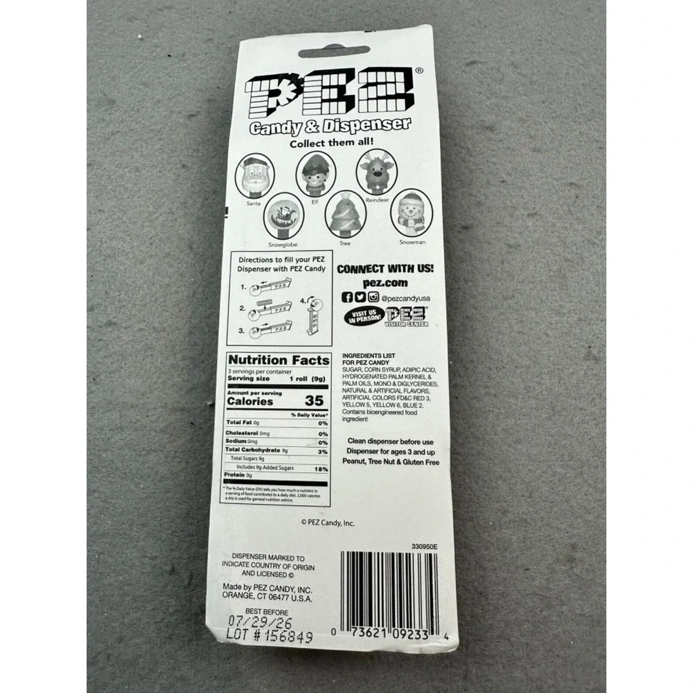 PEZ‎ Dispenser & Candy (Snowman) NEW On Card Good until 07/29/2026